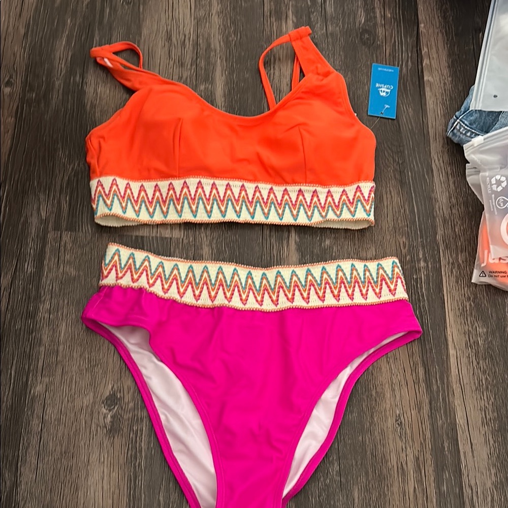 Vibrant Orange and Pink Bikini Set